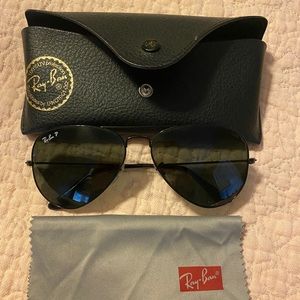 Womens All Black Polished Aviator style Ray Ban Grey Lens Petite Fit